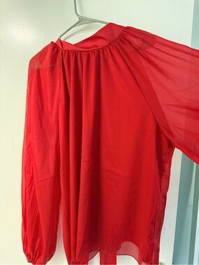 SHEIN Red Sheer Long-Sleeve Peasant Blouse
